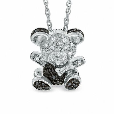 0.10 CT. T.W. Enhanced Black and White Diamond Teddy Bear Pendant in Sterling Silver