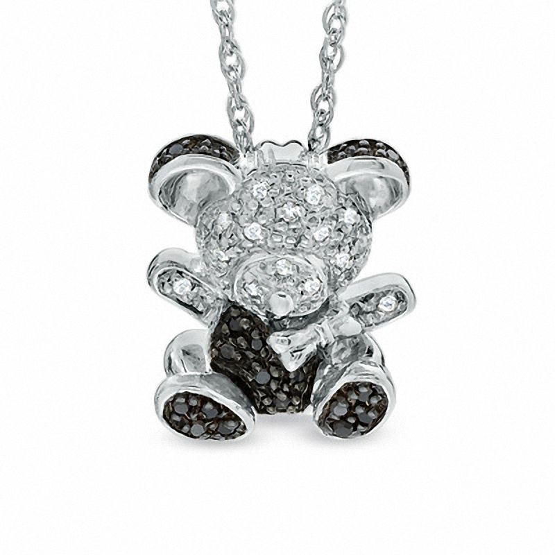 0.10 CT. T.W. Enhanced Black and White Diamond Teddy Bear Pendant in Sterling Silver|Peoples Jewellers