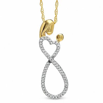 0.16 CT. T.W. Diamond Mother Infinite Love Pendant in Sterling Silver and 18K Gold Plate