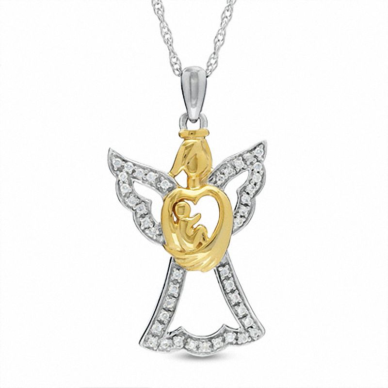 0.16 CT. T.W. Diamond Angel Motherly Love Pendant in Sterling Silver and 18K Gold Plate|Peoples Jewellers