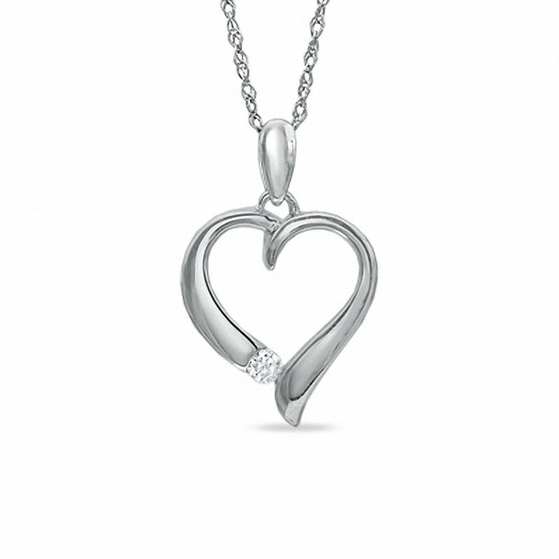 Diamond Accent Polished Heart Pendant in Sterling Silver|Peoples Jewellers