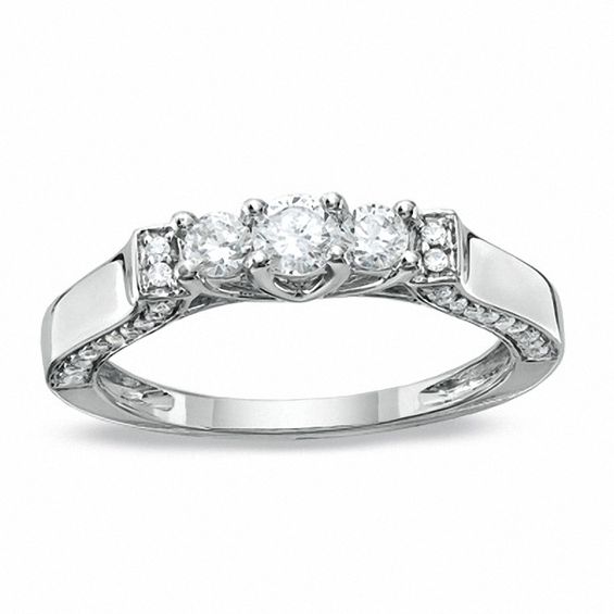 0.50 CT. T.W. Diamond Three Stone Band in 10K White Gold