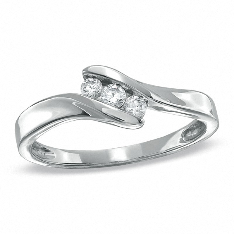 0.16 CT. T.W. Diamond Three Stone Bypass Ring in Sterling Silver|Peoples Jewellers