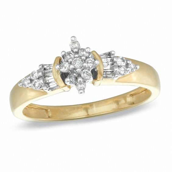 0.25 CT. T.W. Diamond Cluster Ring in 10K Gold