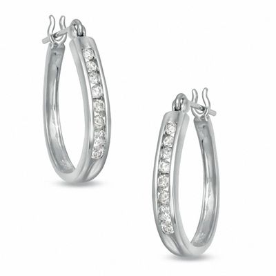 0.50 CT. T.W. Diamond Oval Hoop Earrings in 10K White Gold