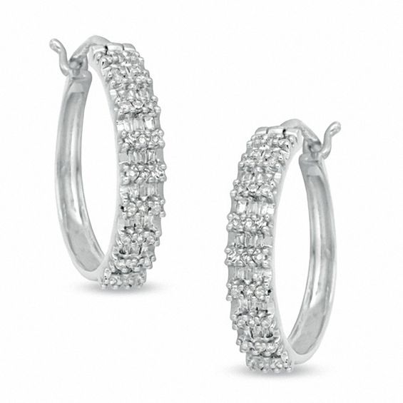 0.50 CT. T.W. Diamond Hoop Earrings in 10K White Gold