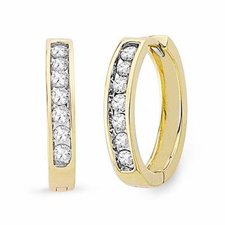 Cubic Zirconia Huggie Hoop Earrings in 14K Gold | Peoples Jewellers