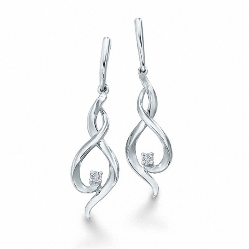 0.06 CT. T.W. Diamond Solitaire Flame Drop Earrings in 10K White Gold