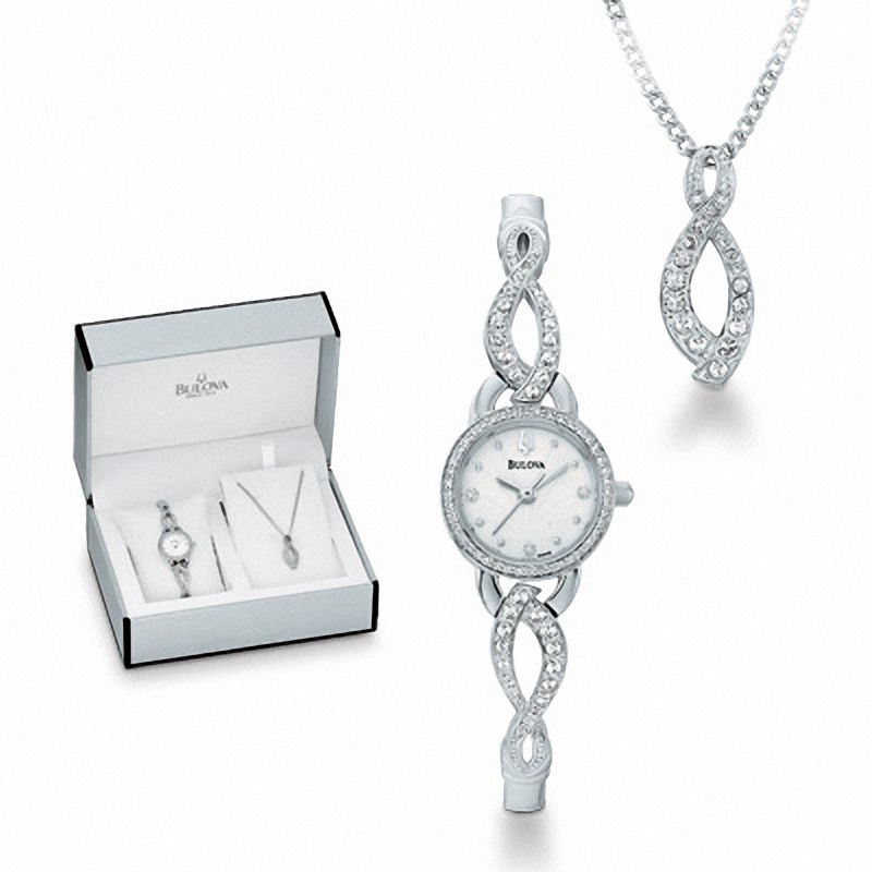 Ladies' Bulova Crystal Accent Watch and Pendant Set (Model: 96X119)