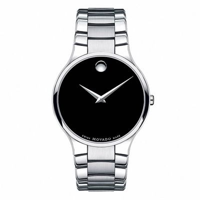 Men's Movado Serio Watch with Round Black Dial (Model: 0606382)