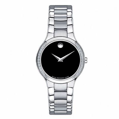 Ladies' Movado Serio Diamond Accent Watch with Round Black Dial (Model