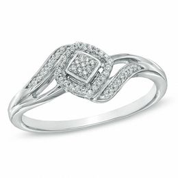 0.09 CT. T.W. Multi-Diamond Square Bypass Ring in Sterling Silver