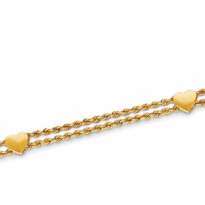 Heart Station Rope Bracelet in 10K Gold 7.5"