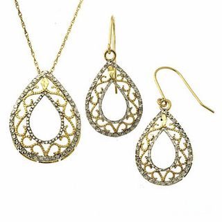 Teardrop Scroll Pendant and Earrings Set in 10K Gold