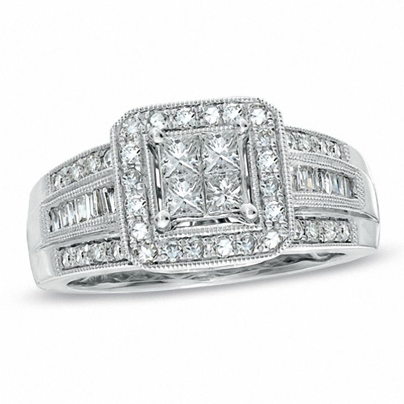 0.75 CT. T.W. Princess-Cut Quad Diamond Frame Engagement Ring in 14K White Gold|Peoples Jewellers