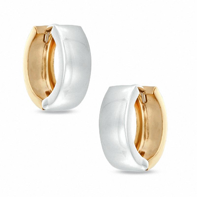 Reversible Polished Huggie Hoop Earrings in 14K Two-Tone Gold|Peoples Jewellers