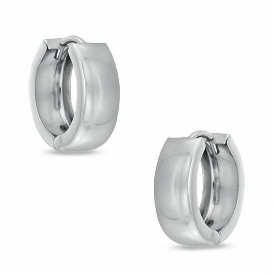 Polished Huggie Hoop Earrings in 14K White Gold