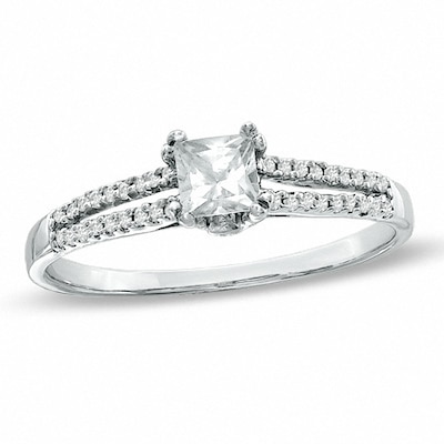 0.33 CT. T.W. Princess-Cut Diamond Split Shank Engagement Ring in 10K White Gold