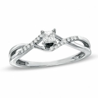 0.16 CT. T.W. Princess-Cut Diamond Twine Shank Ring in 10K White Gold