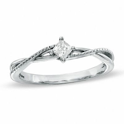 0.20 CT. Princess-Cut Diamond Twine Promise Ring in 10K White Gold