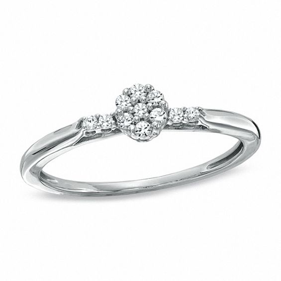 0.12 CT. T.W. Diamond Flower Cluster Promise Ring in 10K White Gold