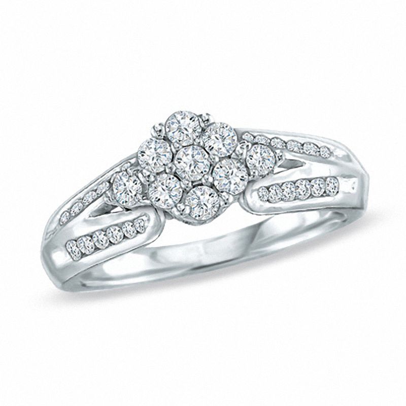 0.75 CT. T.W. Diamond Cluster Engagement Ring in 10K White Gold|Peoples Jewellers