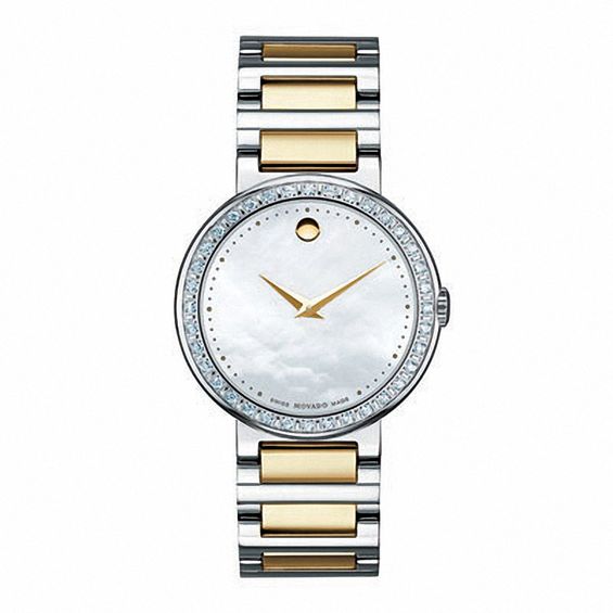 Ladies' Movado Concerto Diamond Accent Two-Tone Stainless Steel Watch with Mother-of-Pearl Dial (Model: 0606470)