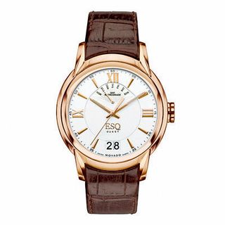 Men's ESQ Movado Quest Retrograde Rose-Tone Strap Watch with Silver-Tone Dial (Model: 07301403)