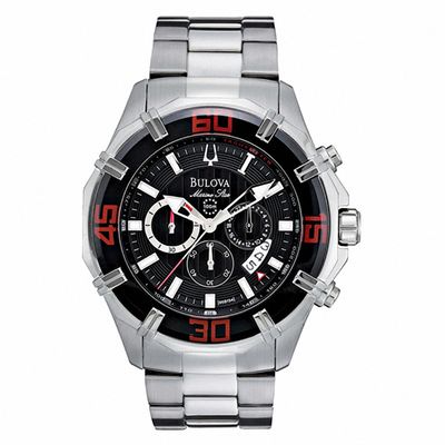 Men's Bulova Marine Star Chronograph Watch with Round Black Dial (Model: 96B154)