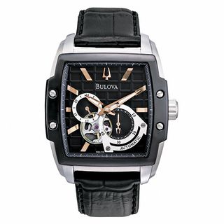 Men's Bulova BVA-Series 145 Watch with Tonneau Black Grid Dial (Model: 98A118)