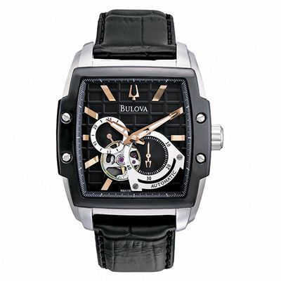 Men's Bulova BVA-Series 145 Watch with Tonneau Black Grid Dial (Model: 98A118)