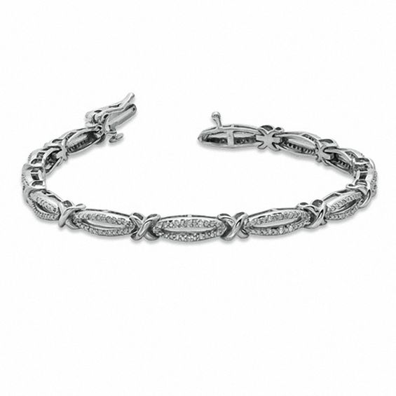 0.25 CT. T.W. Diamond "X" Bracelet in Sterling Silver