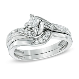 0.33 CT. T.W. Princess-Cut Diamond Swirl Bridal Set in 10K White Gold