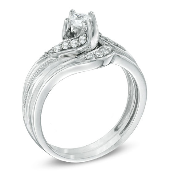 0.33 CT. T.W. Princess-Cut Diamond Swirl Bridal Set in 10K White Gold