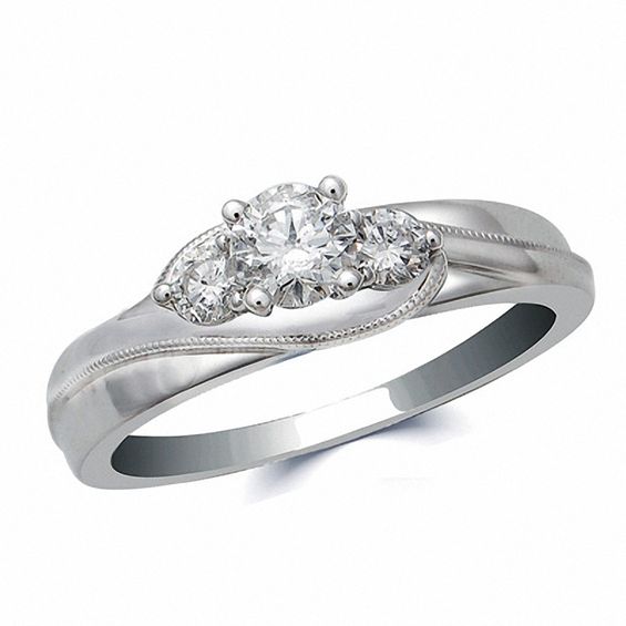 0.50 CT. T.W. Diamond Three Stone Bypass Engagement Ring in 14K White Gold