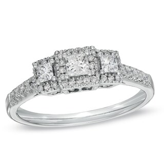 0.25 CT. T.W. Princess-Cut Diamond Three Stone Frame Ring in 14K White Gold