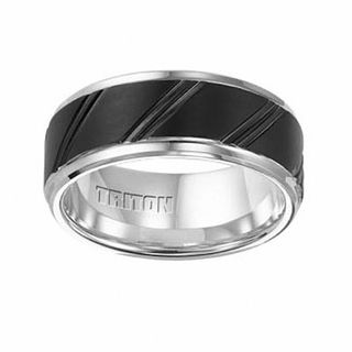 Triton Men's 9.0mm Comfort Fit Two-Tone Tungsten Slant Wedding Band - Size 10