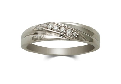 Ladies' Diamond Accent Five Stone Slant Wedding Band in 10K White Gold