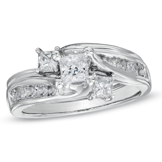 CT. T.W. Princess-Cut Diamond Three Stone Bridal Set in 14K White Gold