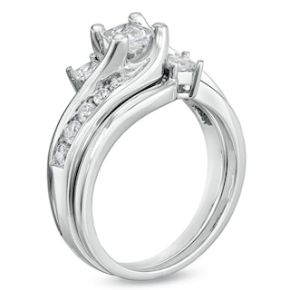 CT. T.W. Princess-Cut Diamond Three Stone Bridal Set in 14K White Gold