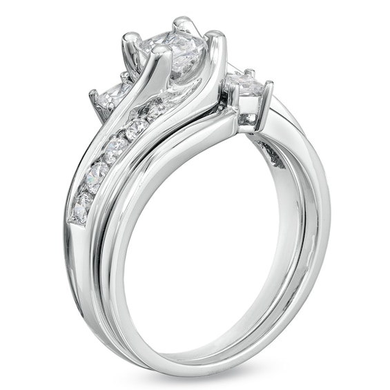 CT. T.W. Princess-Cut Diamond Three Stone Bridal Set in 14K White Gold