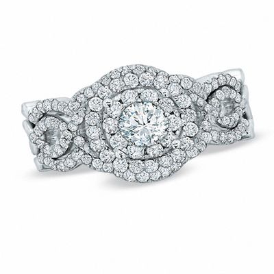 CT. T.W. Diamond Cluster Bridal Set in 14K White Gold