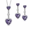 Thumbnail Image 0 of Heart-Shaped Amethyst and Lab-Created White Sapphire Pendant and Earrings Set in Sterling Silver