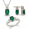Thumbnail Image 0 of Emerald-Cut Lab-Created Emerald and Diamond Accent Pendant, Ring and Earrings Set in Sterling Silver - Size 7