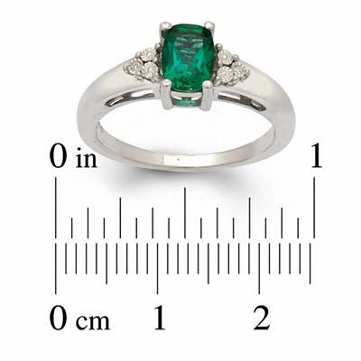 Emerald-Cut Lab-Created Emerald and Diamond Accent Pendant, Ring and Earrings Set in Sterling Silver - Size 7