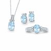 Thumbnail Image 0 of Oval Aquamarine and Diamond Accent Pendant, Ring and Earrings Set in Sterling Silver - Size 7