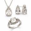 Thumbnail Image 0 of Cushion-Cut Lab-Created White Sapphire and Diamond Accent Pendant, Ring and Earrings Set in Sterling Silver - Size 7