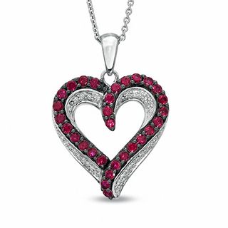 Lab-Created Ruby and Diamond Accent Heart Pendant in Sterling Silver