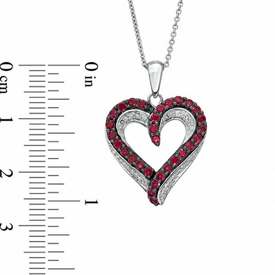 Lab-Created Ruby and Diamond Accent Heart Pendant in Sterling Silver