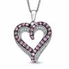 Thumbnail Image 0 of Lab-Created Pink Sapphire and Diamond Accent Heart Pendant in Sterling Silver